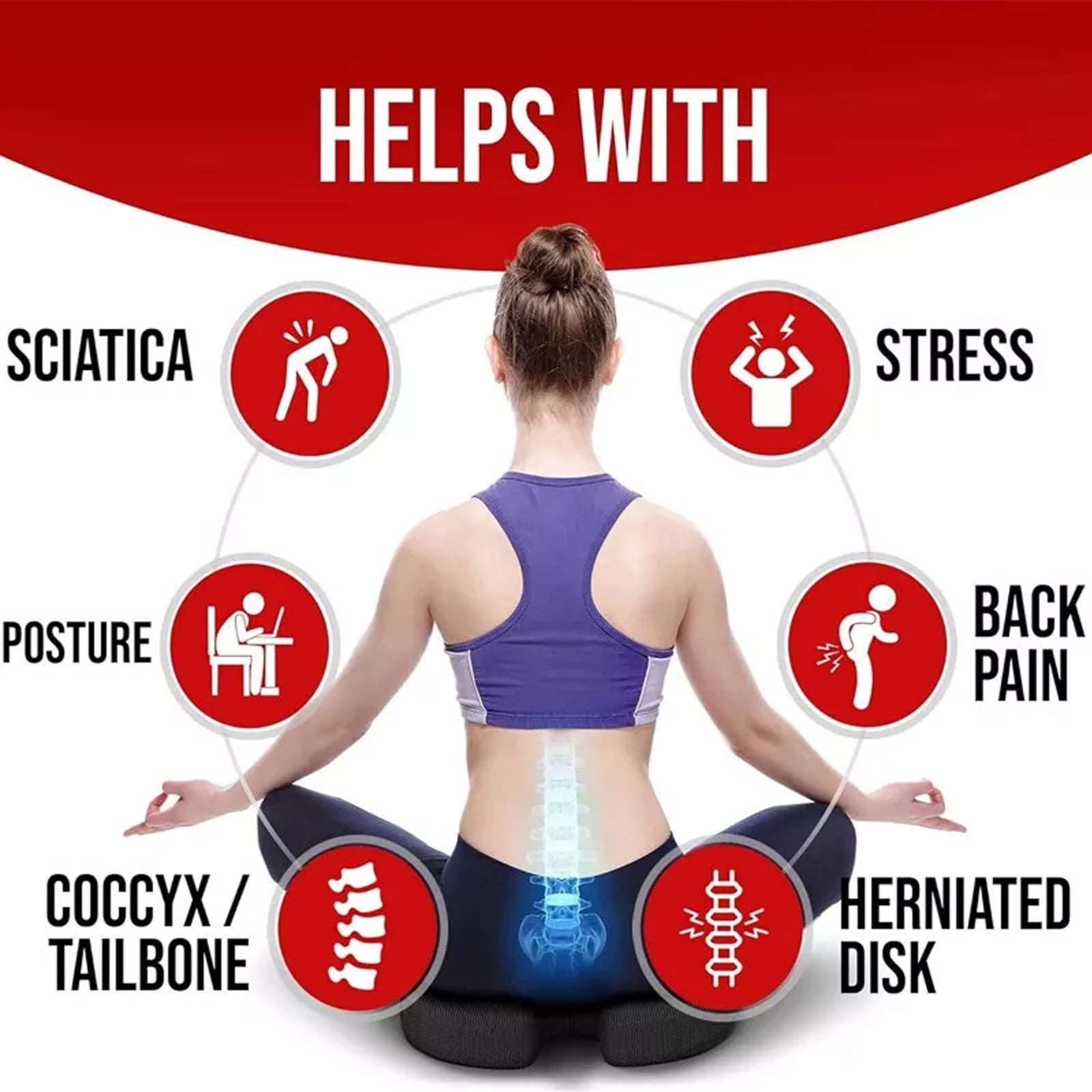 Sacred ComfortTM Dual Cushion Set Ergonomic Lumbar & Tailbone Relief