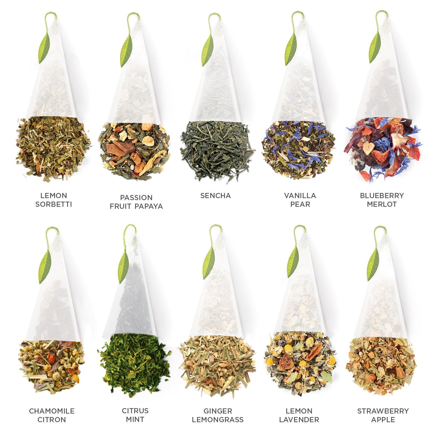 Tea Tasting Assortment Premium Tea Chest Gift Sampler, 40 Count, 2 of Each Variety Blend Individually Wrapped Handcrafted Pyramid Infuser Bags