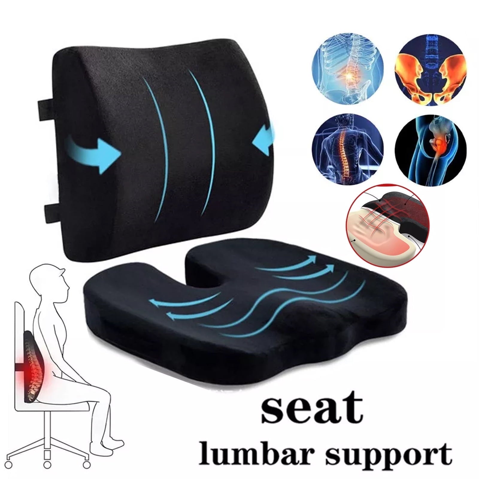 Sacred ComfortTM Dual Cushion Set Ergonomic Lumbar & Tailbone Relief