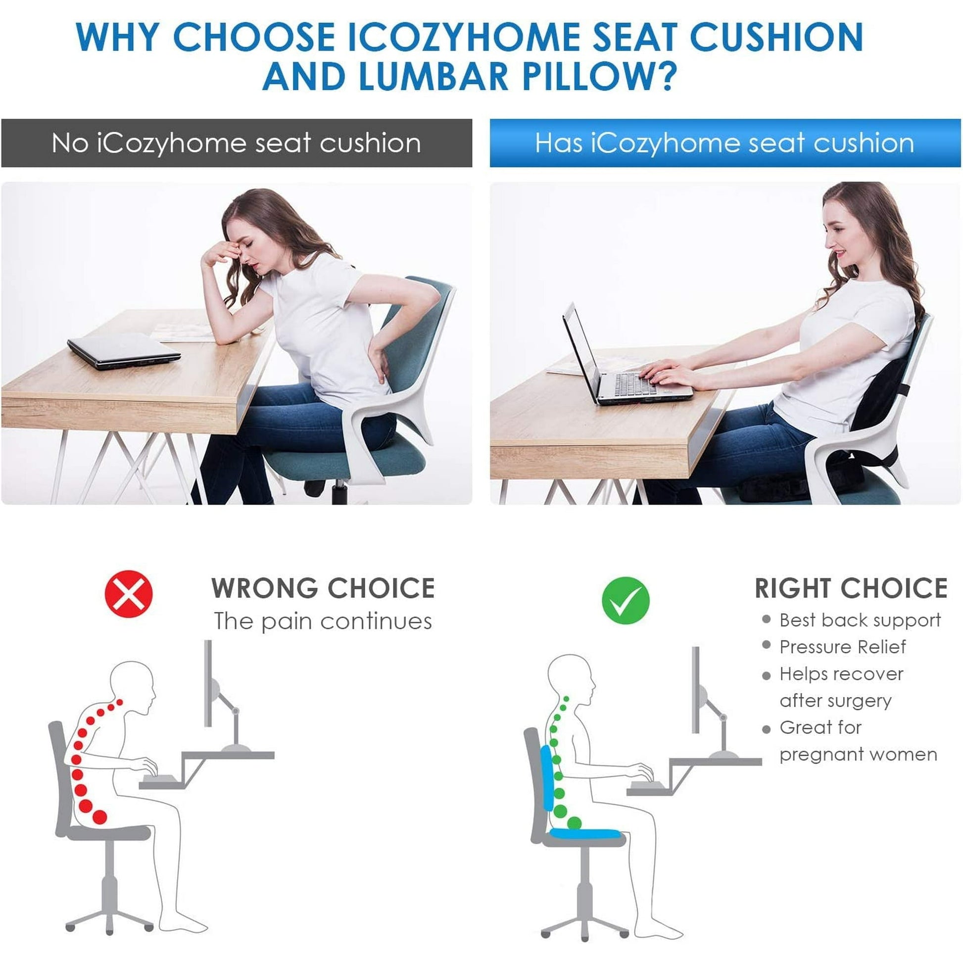 Sacred ComfortTM Dual Cushion Set Ergonomic Lumbar & Tailbone Relief