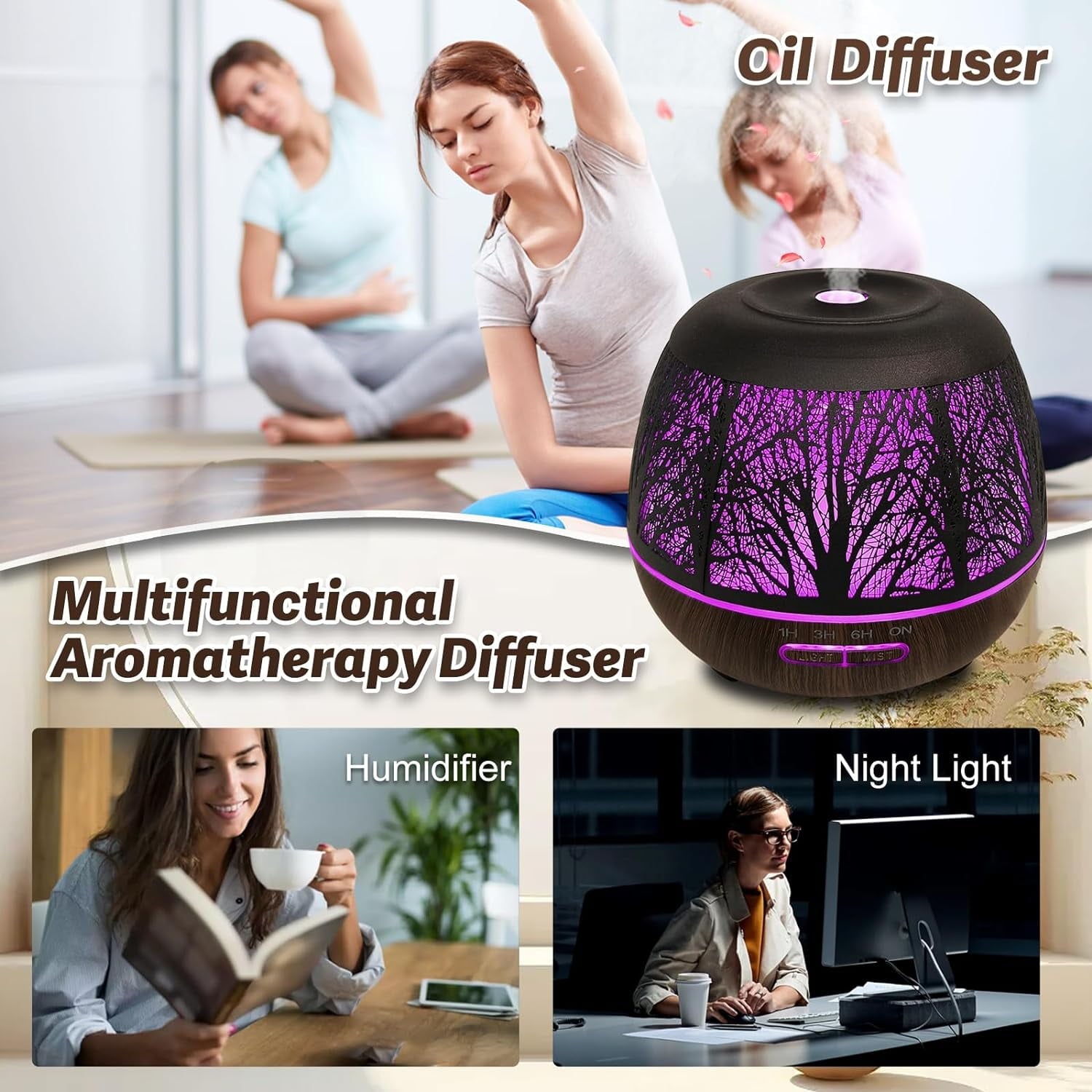 Cool Mist & Waterless Auto-Off 400Ml Essential Oil Diffuser with Remote Control