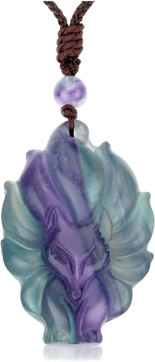 Sacred Guardian — Ice Obsidian & Fluorite Fox Amulet Necklace