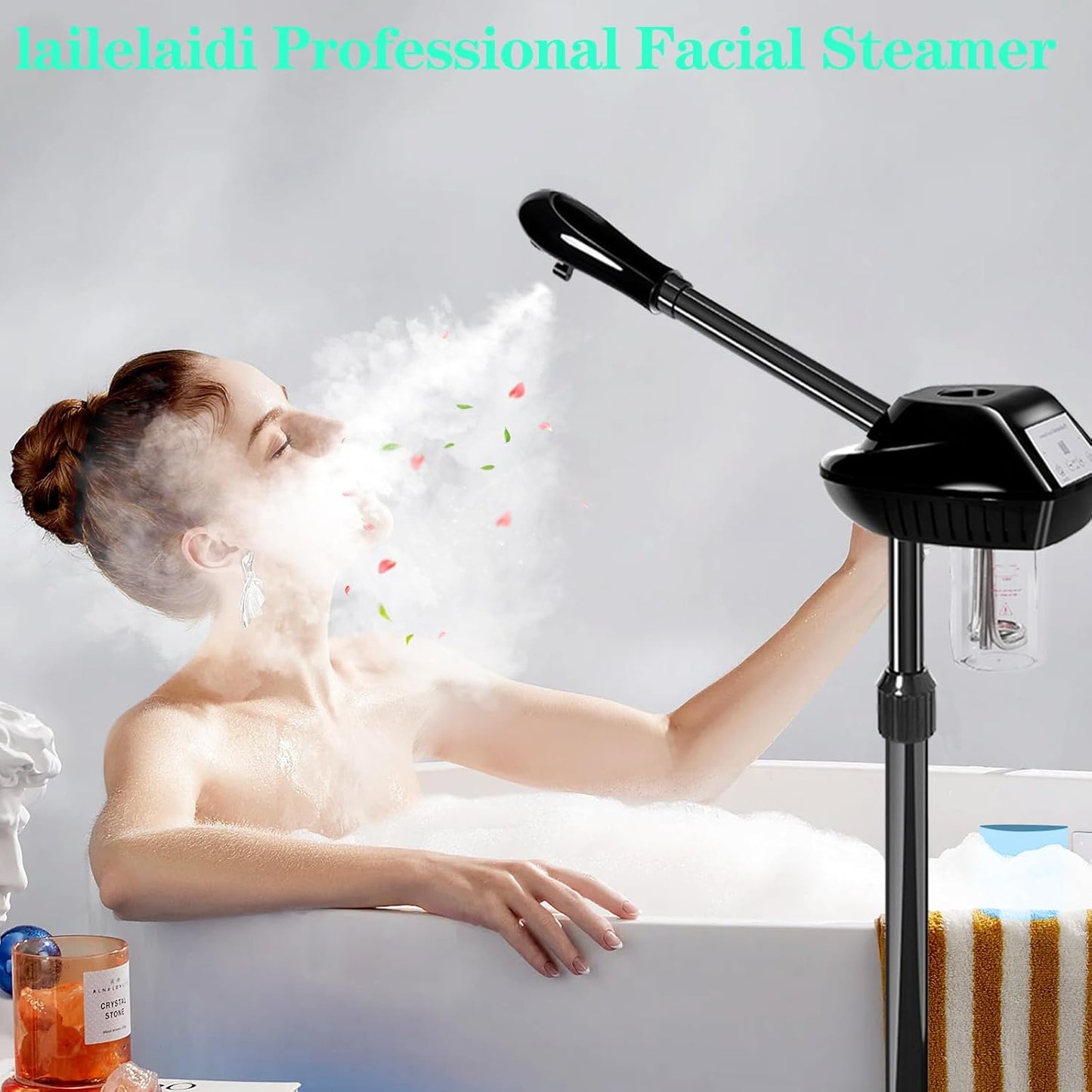 Professional Facial Steamer for Estheticians, Hot Mist & Timer Function, Stand Ozone Facial Steamer on Wheels for Spa Beauty, Home Use