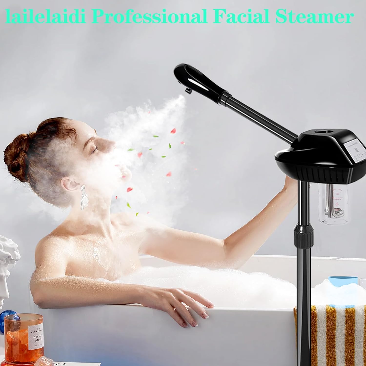 Professional Facial Steamer for Estheticians, Hot Mist & Timer Function, Stand Ozone Facial Steamer on Wheels for Spa Beauty, Home Use