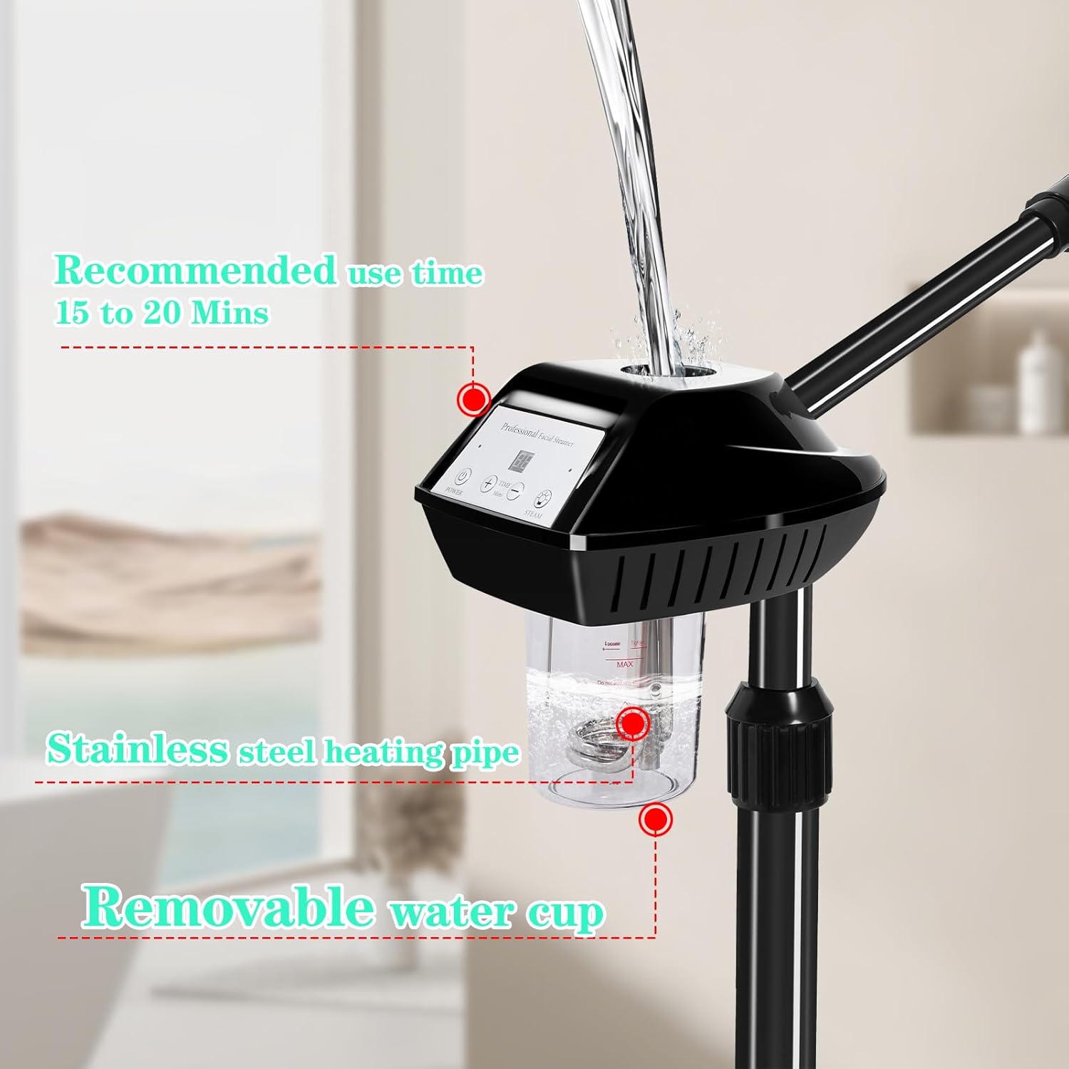 Professional Facial Steamer for Estheticians, Hot Mist & Timer Function, Stand Ozone Facial Steamer on Wheels for Spa Beauty, Home Use