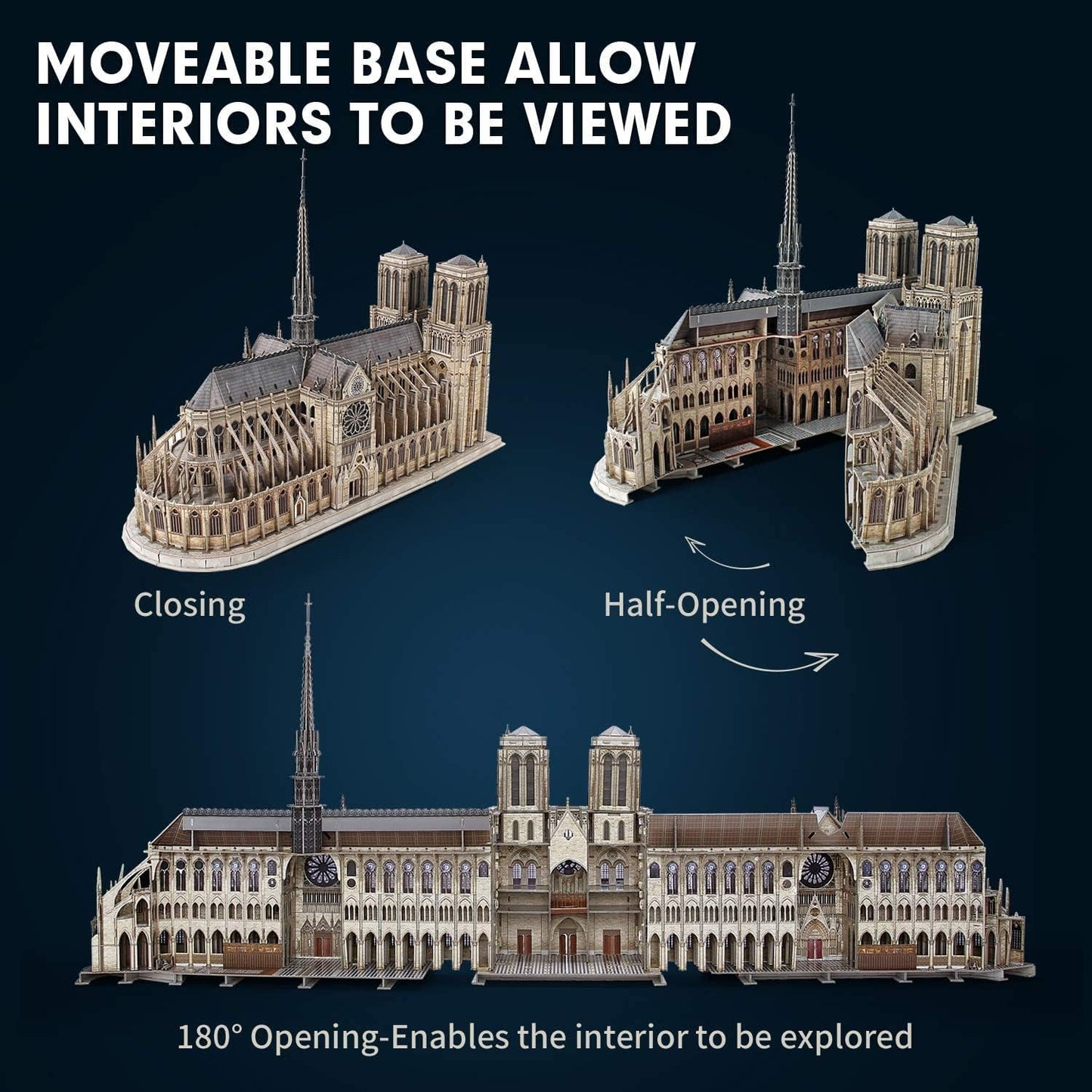 3D Puzzle for Adults Moveable Notre Dame De Paris Church Model Kits Large Challenge French Cathedral Brain Teaser Architecture Building, 293 Pieces Christmas Decorations