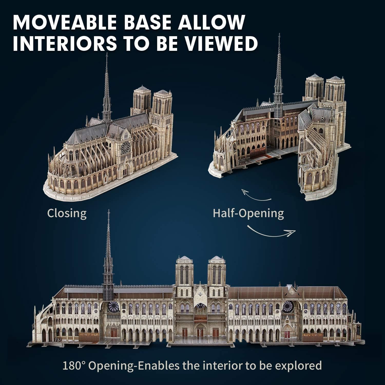 3D Puzzle for Adults Moveable Notre Dame De Paris Church Model Kits Large Challenge French Cathedral Brain Teaser Architecture Building, 293 Pieces Christmas Decorations