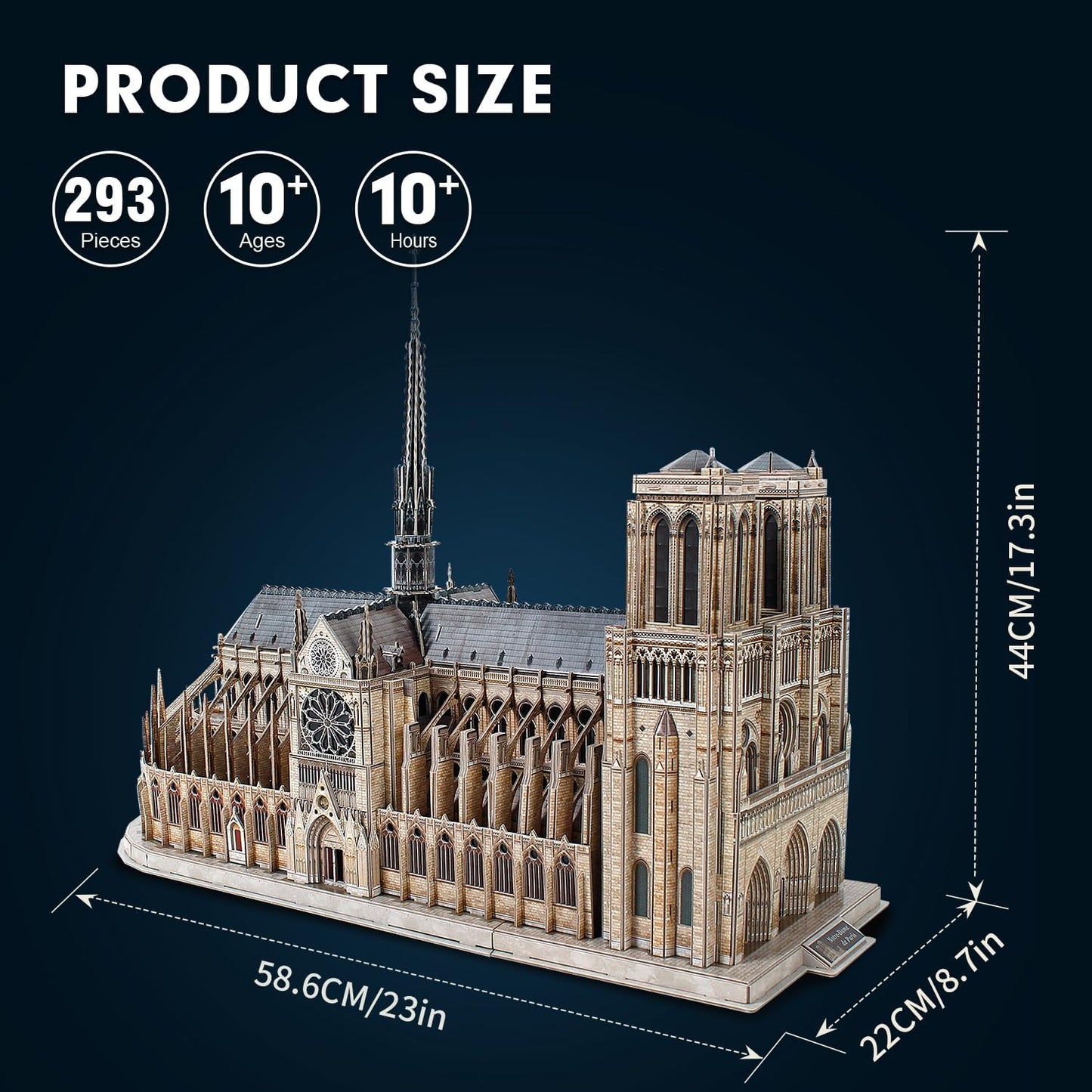 3D Puzzle for Adults Moveable Notre Dame De Paris Church Model Kits Large Challenge French Cathedral Brain Teaser Architecture Building, 293 Pieces Christmas Decorations