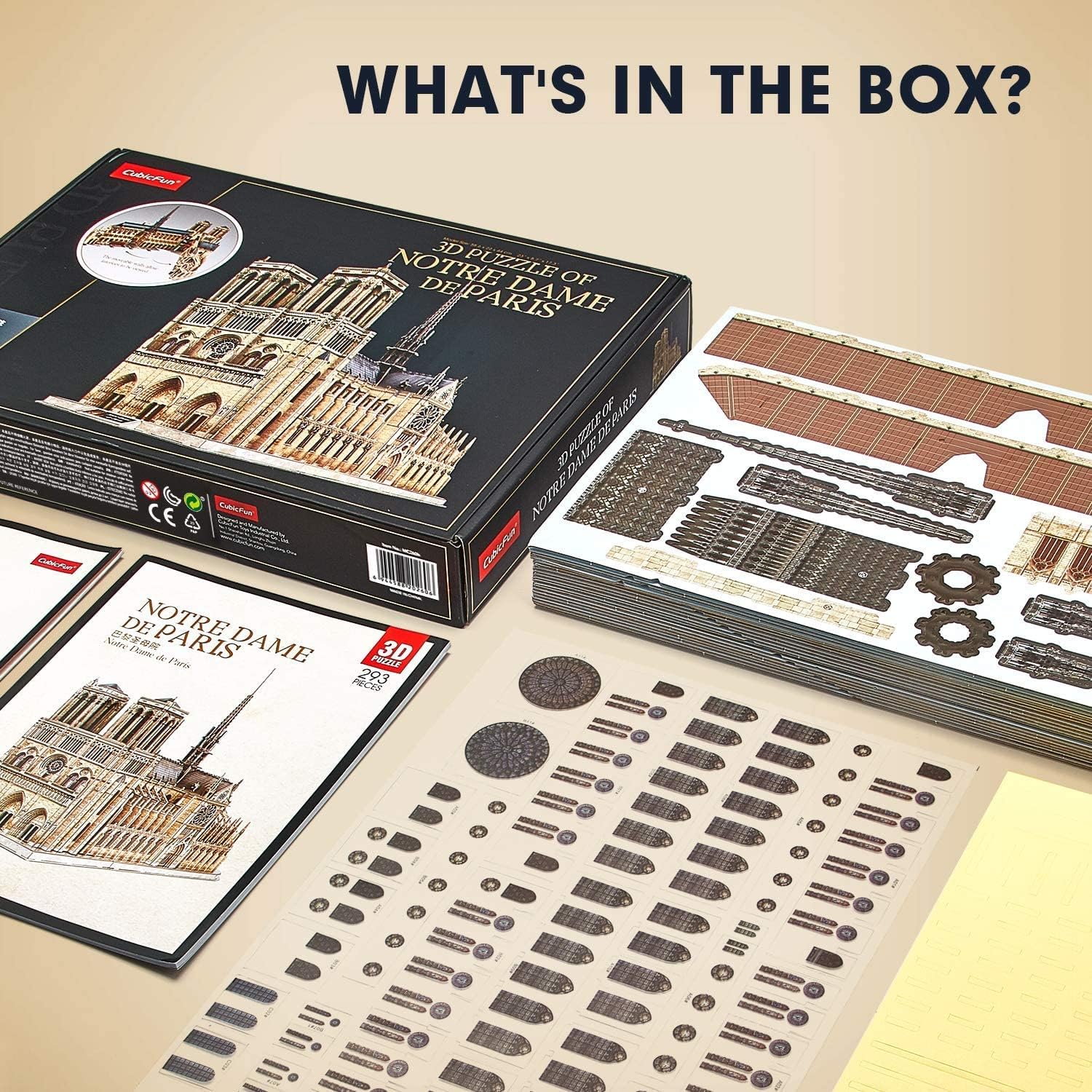 3D Puzzle for Adults Moveable Notre Dame De Paris Church Model Kits Large Challenge French Cathedral Brain Teaser Architecture Building, 293 Pieces Christmas Decorations