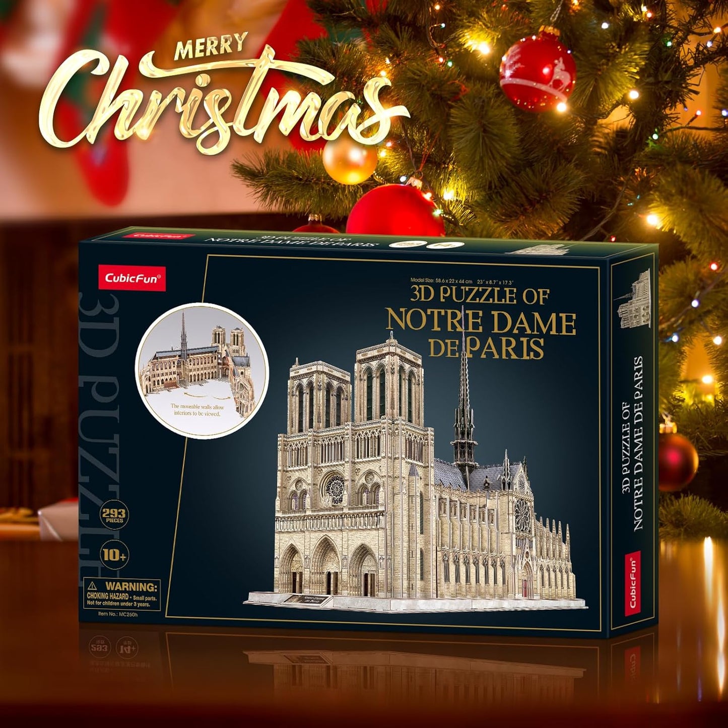 3D Puzzle for Adults Moveable Notre Dame De Paris Church Model Kits Large Challenge French Cathedral Brain Teaser Architecture Building, 293 Pieces Christmas Decorations