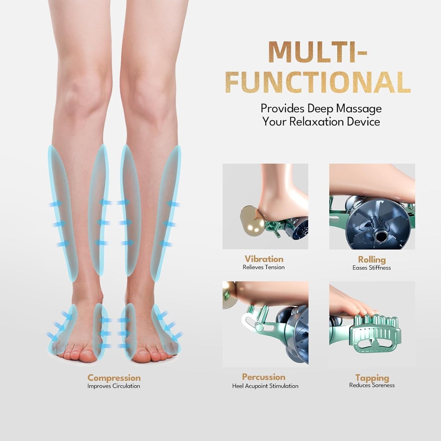 Foot Massager with Heat & Ice Therapy-Fsa HSA Eligible-Shiatsu Foot Massager for Neuropathy, Circulation, Plantar Fasciitis Pain Relief-Deep Kneading Rolling, Gel Packs+Footmuffs Offered-White