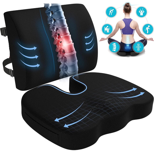 Sacred ComfortTM Dual Cushion Set Ergonomic Lumbar & Tailbone Relief