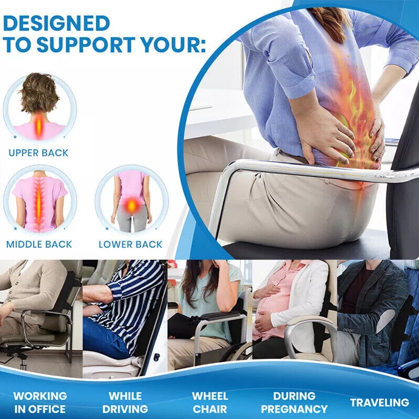 Sacred ComfortTM Dual Cushion Set Ergonomic Lumbar & Tailbone Relief