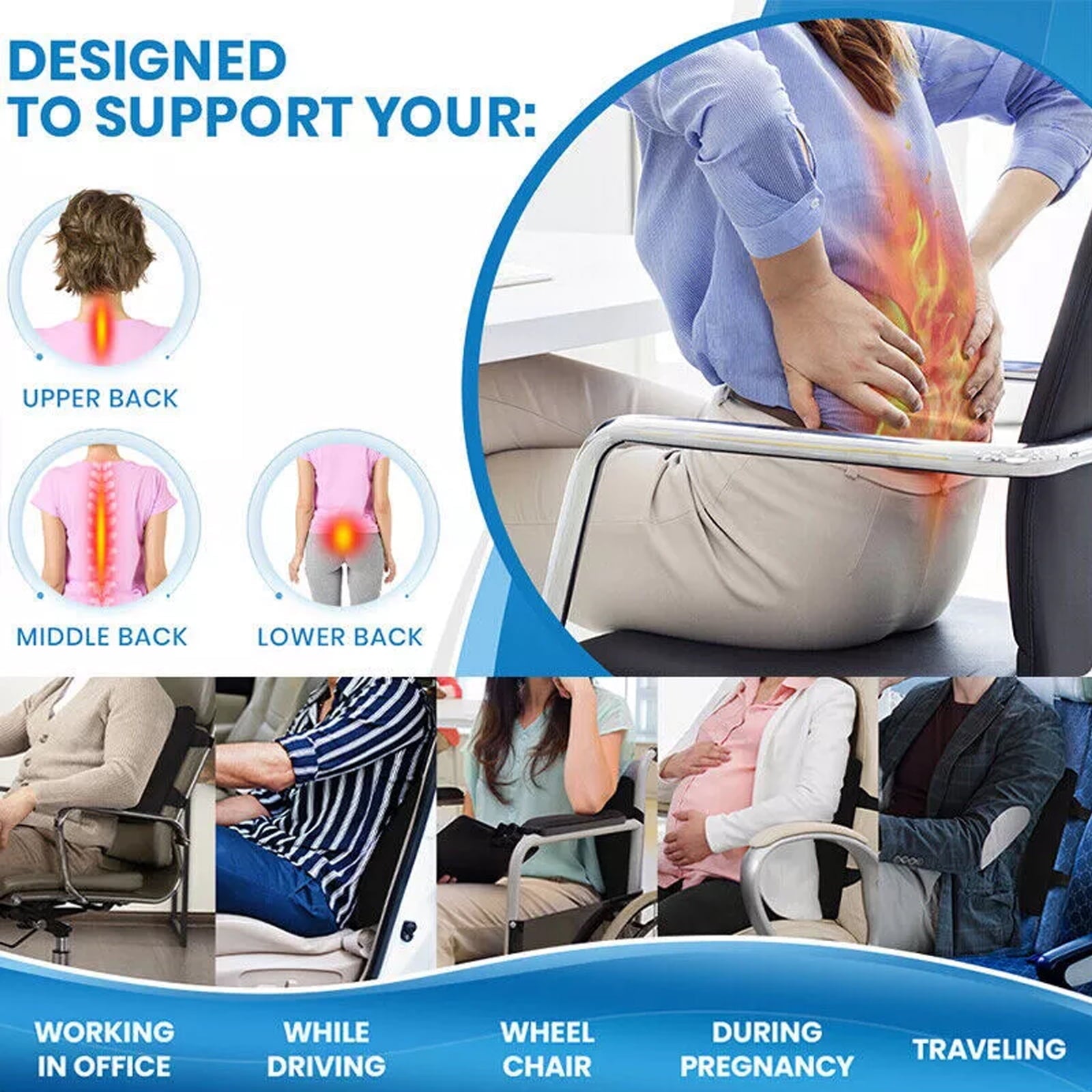 Sacred ComfortTM Dual Cushion Set Ergonomic Lumbar & Tailbone Relief