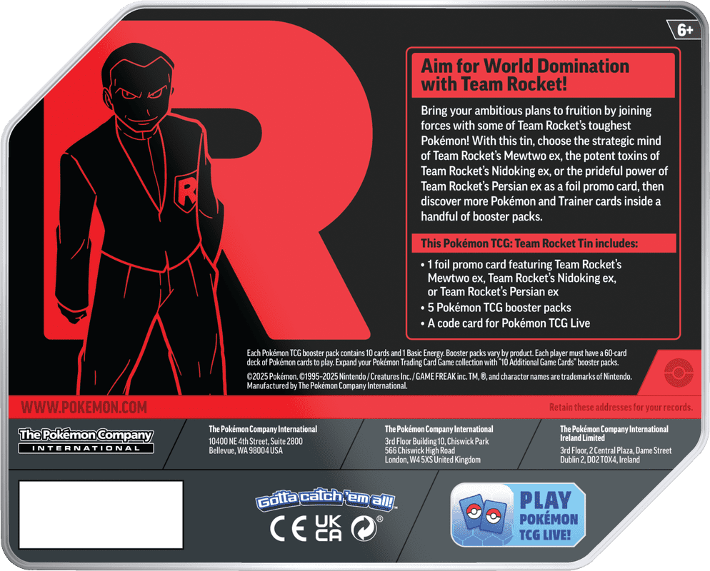 Scarlet & Violet Destined Rivals Team Rocket'S Mewtwo Ex Tin Set [5 Booster Packs & Promo Card]