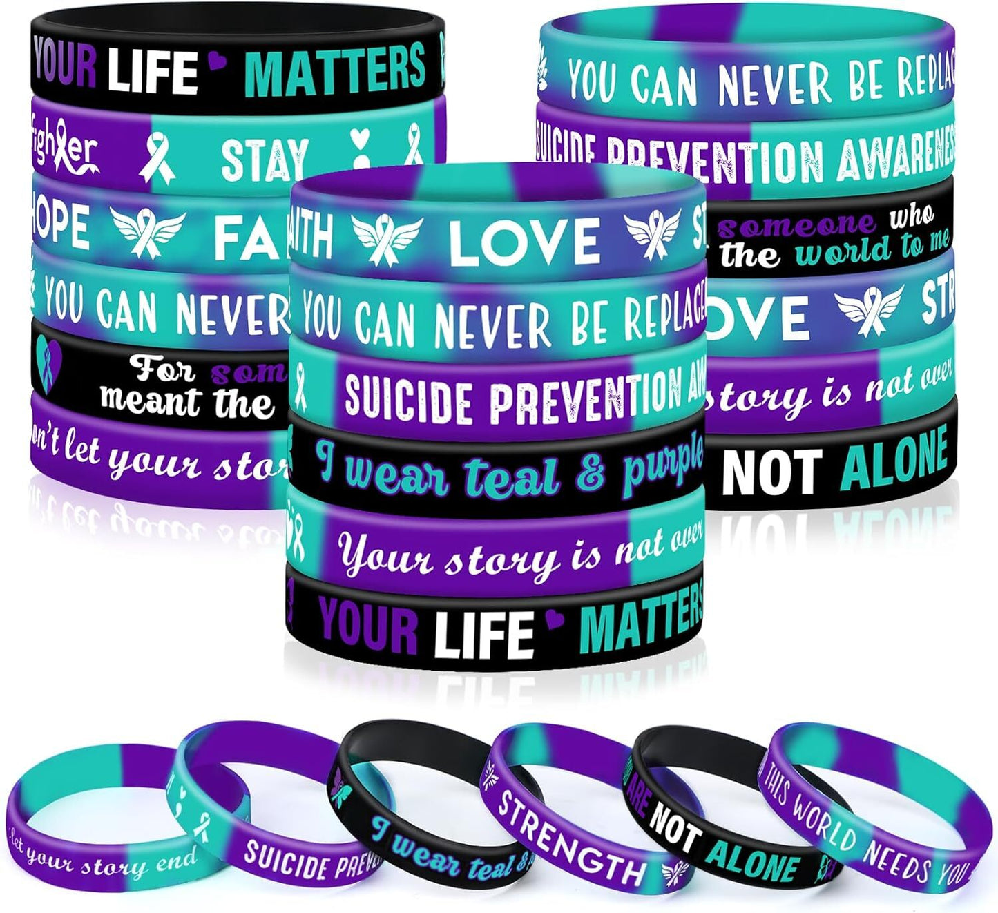 Sacred Strength Awareness Bracelets – 42-Piece Set for Suicide Prevention, Hope & Healing (Purple & Teal)
